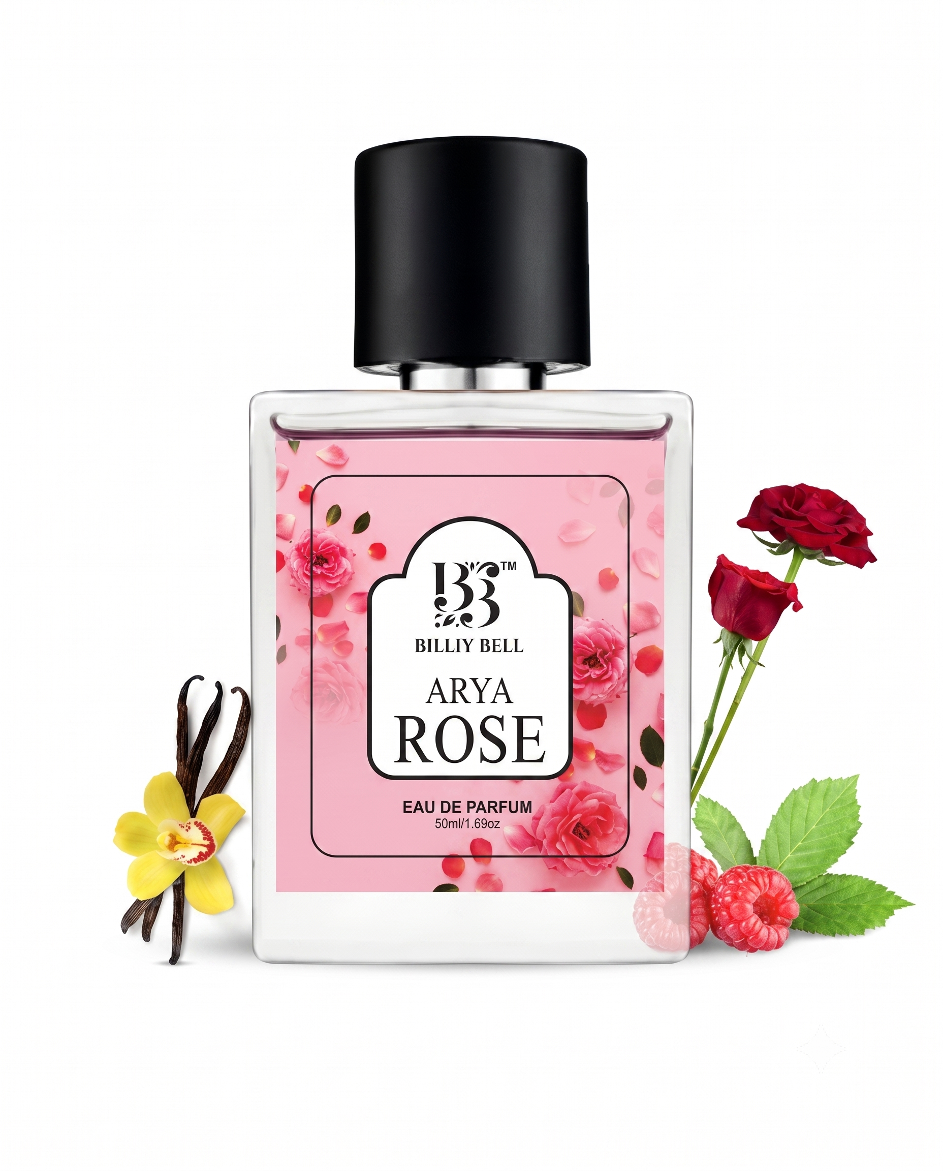 Billiy Bell Arya Rose Eau De Parfum for Women & Men – 50ml / 1.69 fl oz – Romantic Floral Rose, Sweet Raspberry & Vanilla Fragrance