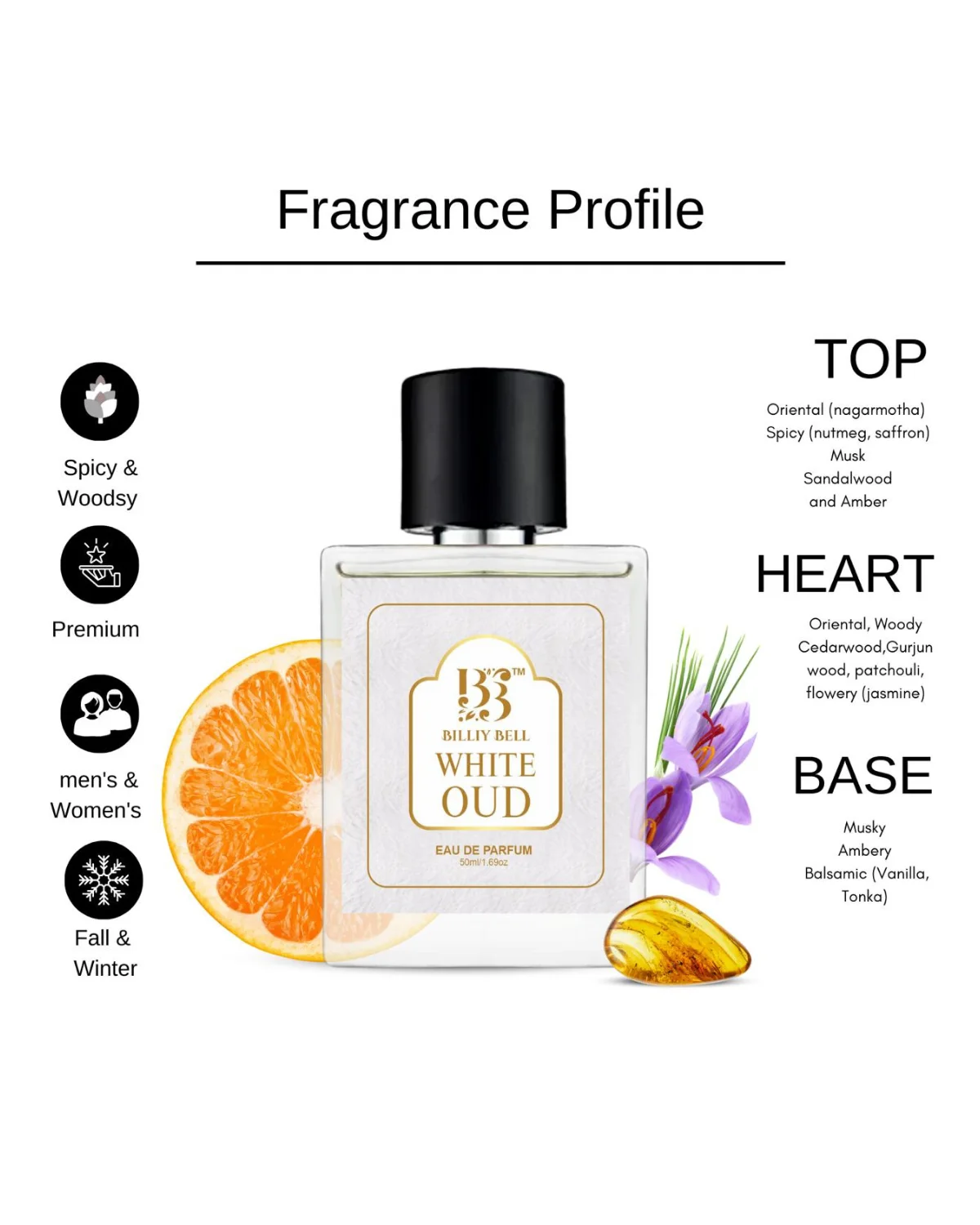 Billiy Bell White Oud Eau De Parfum (EDP) – 50ml | Long-Lasting Spicy & Woodsy Fragrance | Women image 4