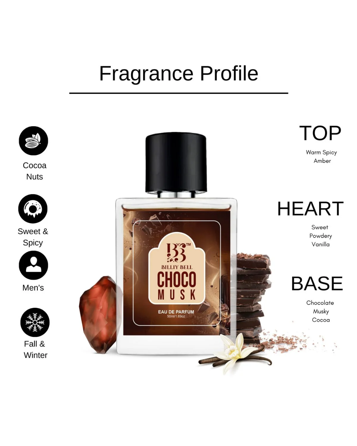 Billiy Bell Choco Musk Eau De Parfum for Men & Women – 50ml / 1.69 fl oz – Long-Lasting Chocolate & Vanilla Fragrance image 4