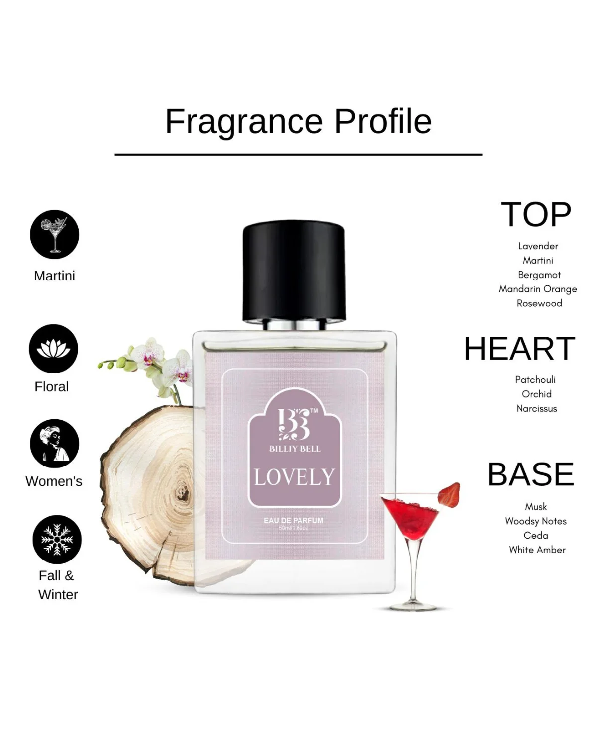 Billiy Bell Lovely Eau De Parfum for Women – 50ml / 1.69 fl oz – Long-Lasting Floral & Woody Fragrance image 4