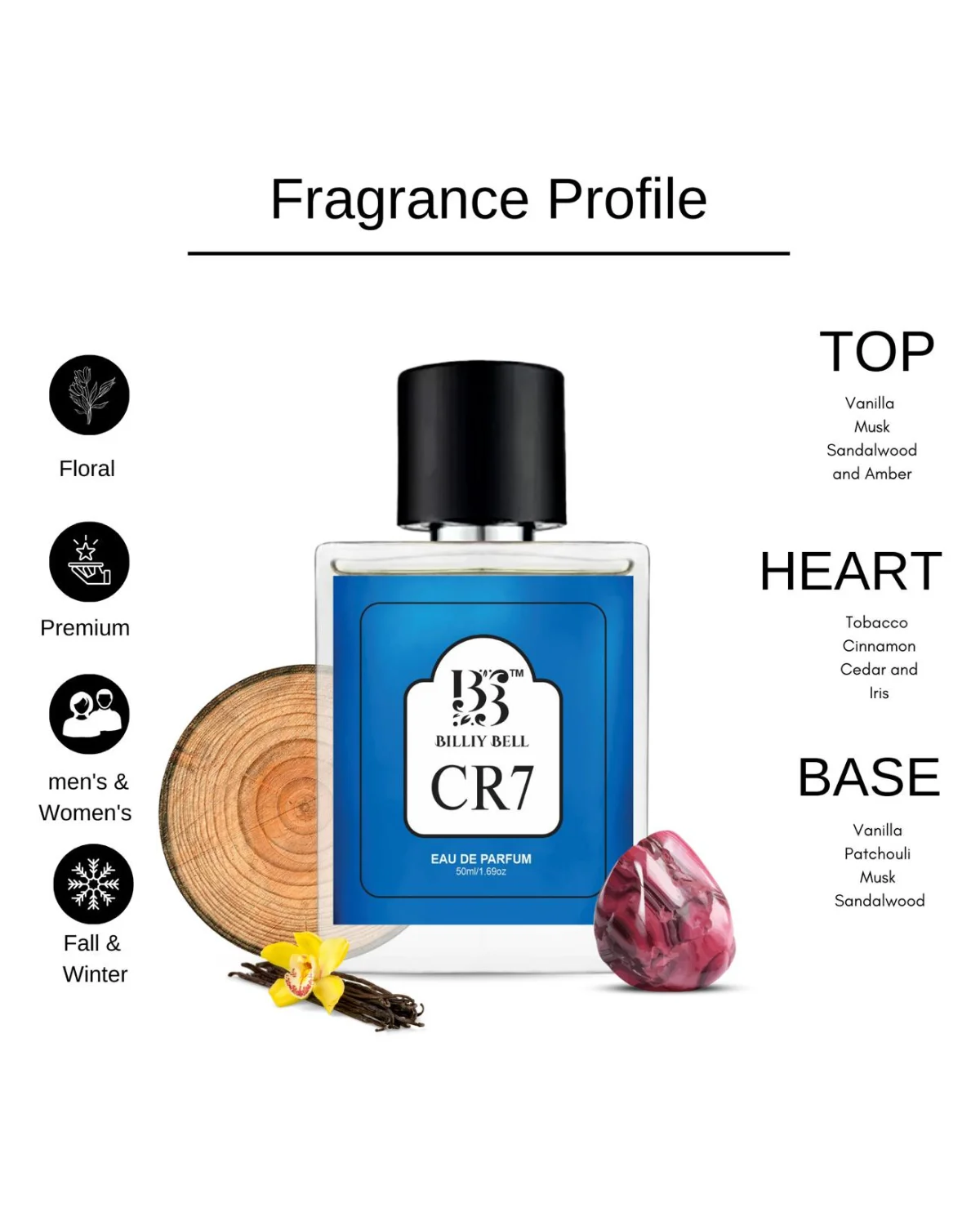 Billiy Bell CR7 Eau De Parfum for Men – 50ml / 1.69 fl oz – Long-Lasting Woody Amber & Warm Vanilla Fragrance image 4