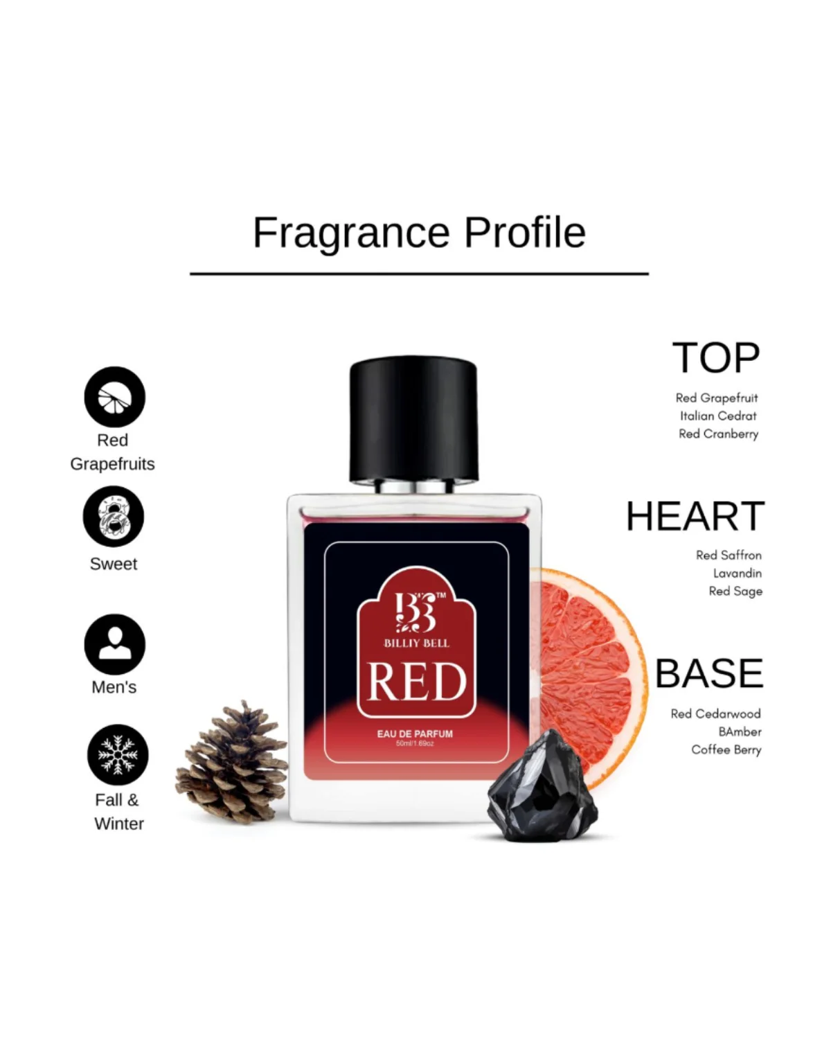 Billiy Bell RED Eau De Parfum for Men & Women – 50ml / 1.69 fl oz – Fresh Citrus, Aromatic Pine & Amber Fragrance image 4